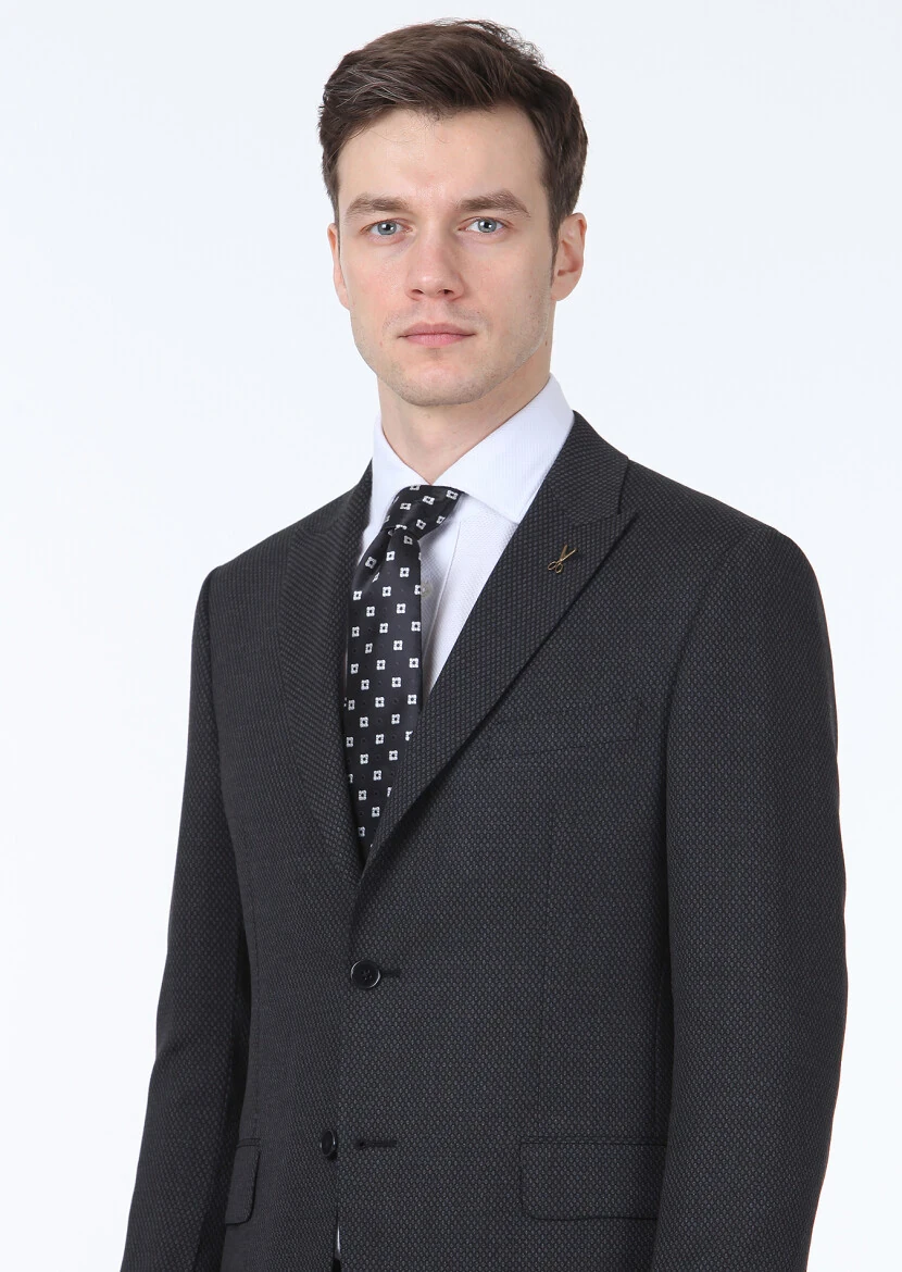 Antrasit Desenli Zeroweight Slim Fit Yün Karışımlı Takım Elbise - 2