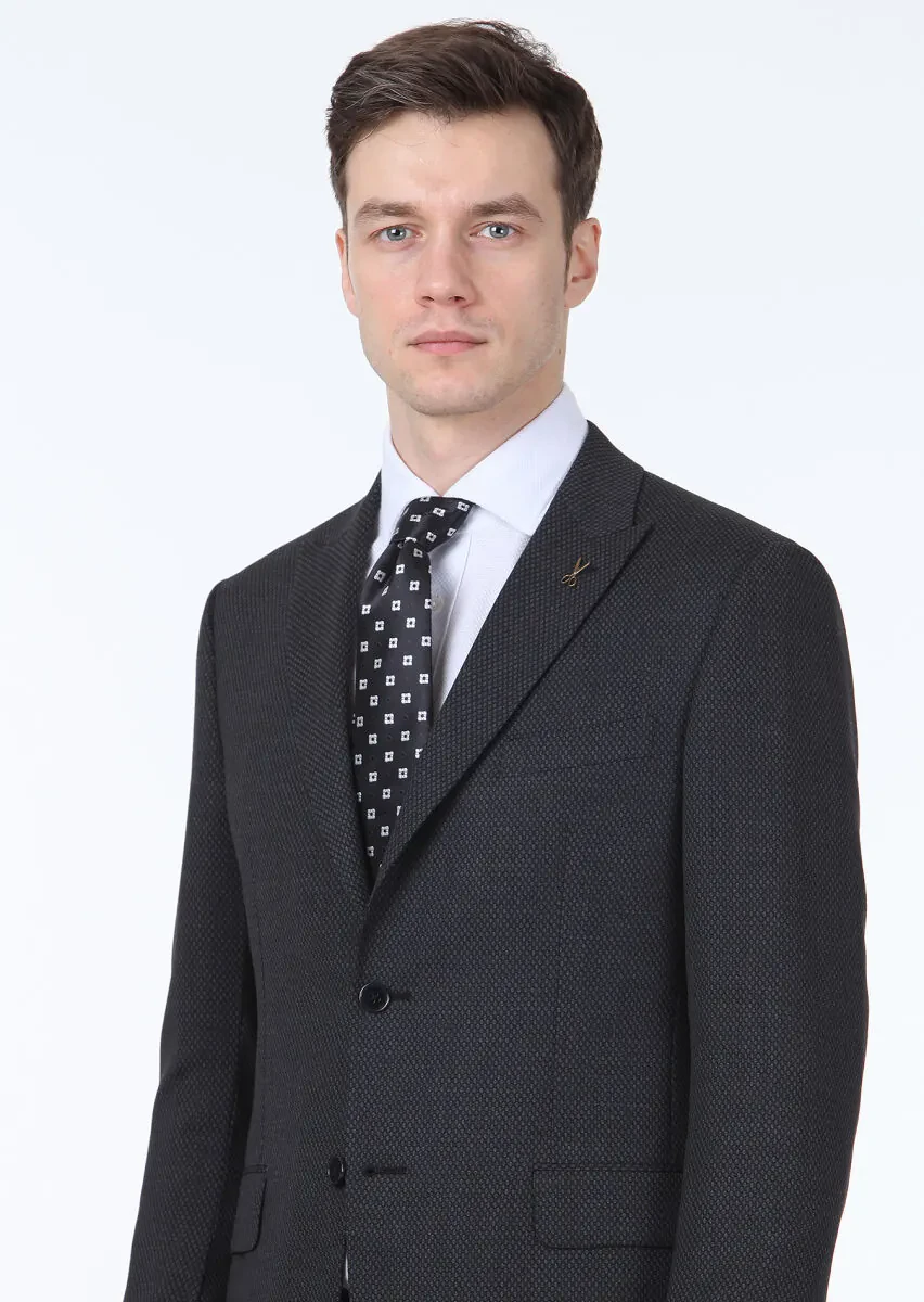 Antrasit Desenli Zeroweight Slim Fit Yün Karışımlı Takım Elbise - 2