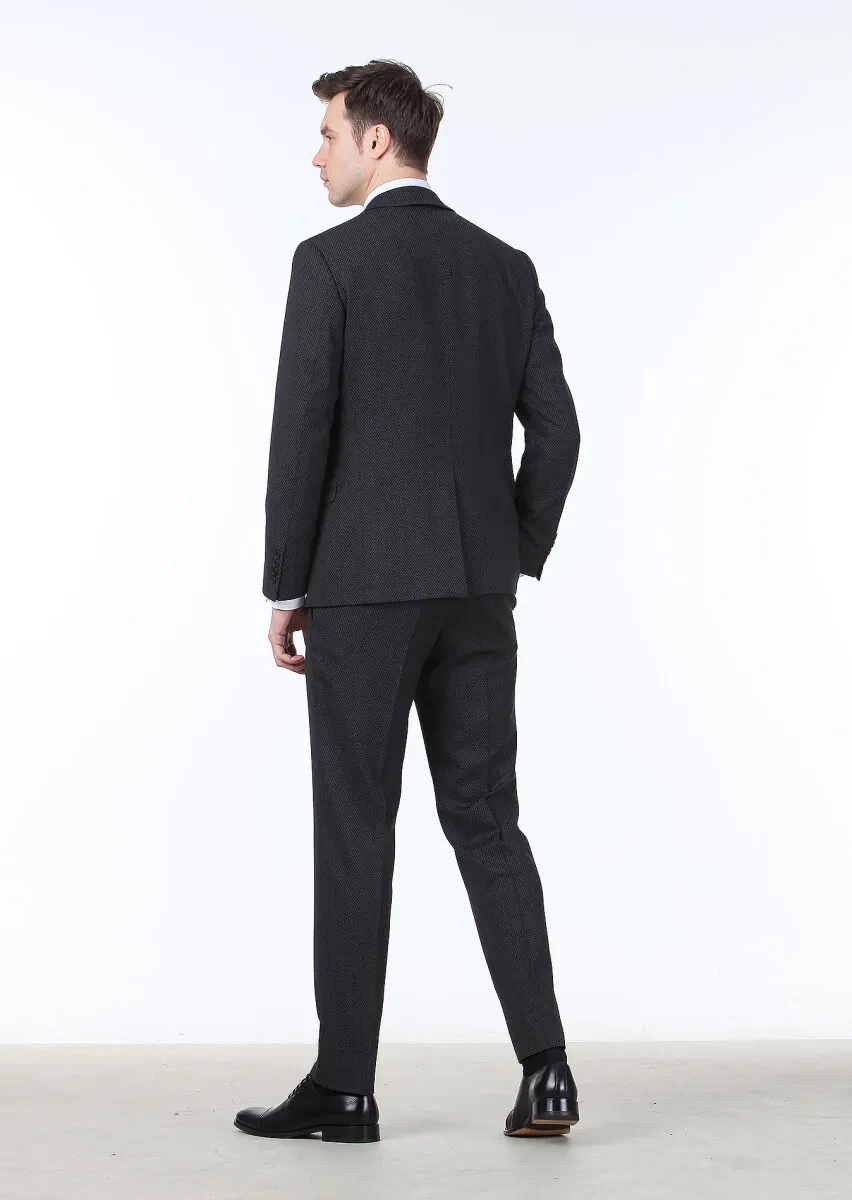 Antrasit Desenli Zeroweight Slim Fit Yün Karışımlı Takım Elbise - 4