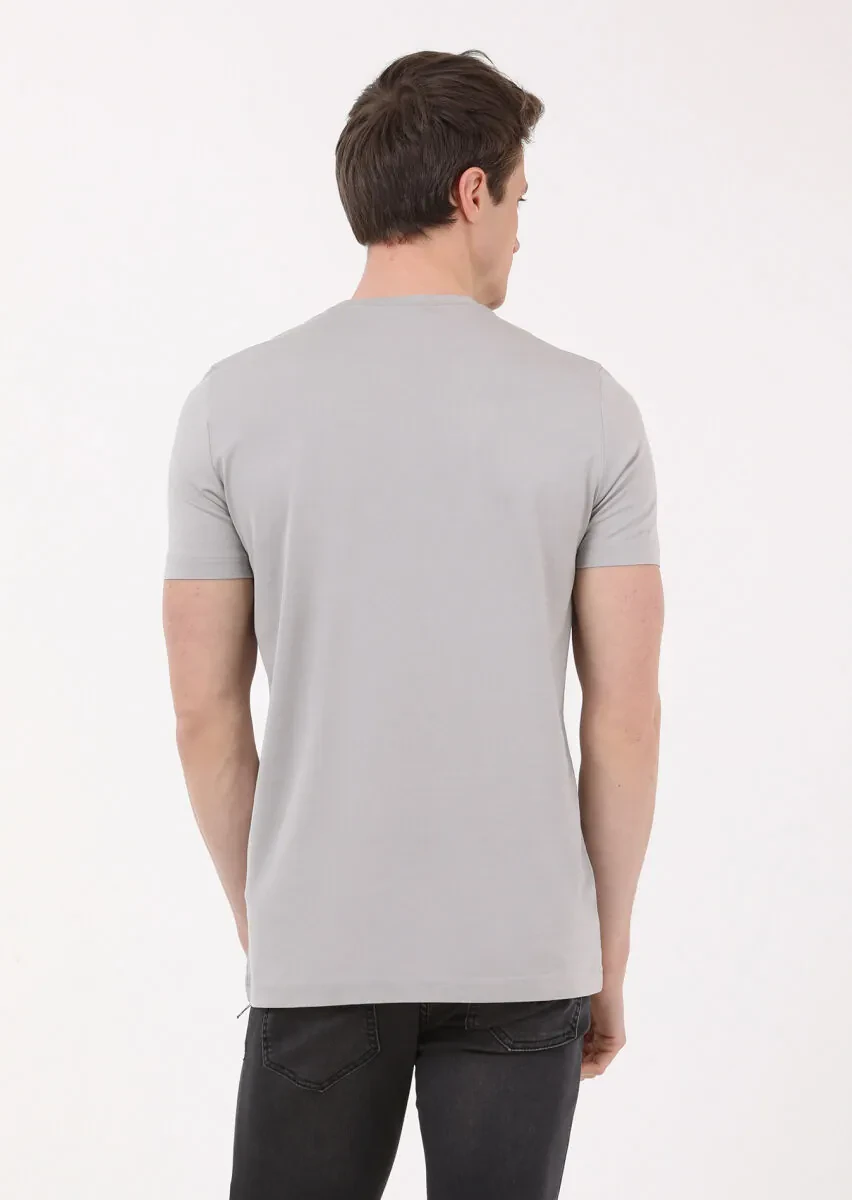 Antrasit Düz Bisiklet Yaka %100 Pamuk T-Shirt - 4