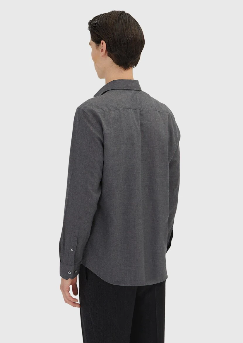 Antrasit Düz Casual Fit Dokuma Casual %100 Pamuk Gömlek - 5