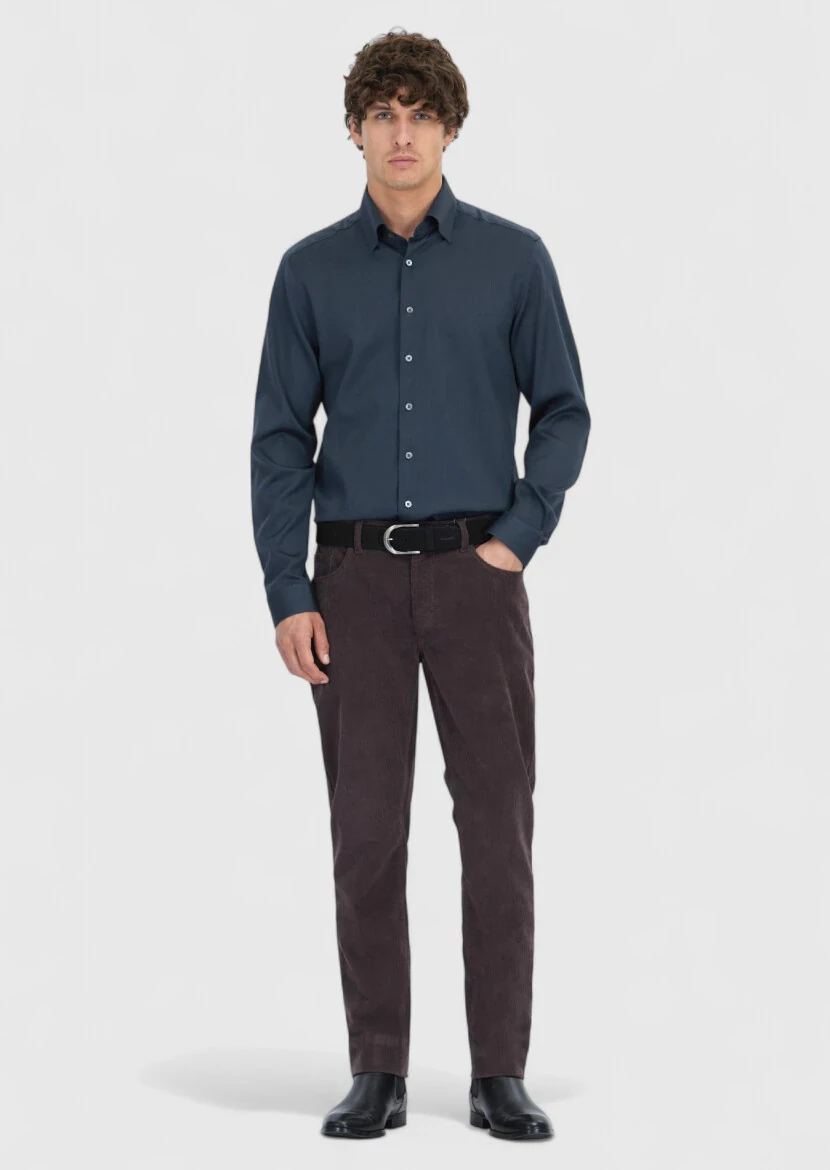 Antrasit Düz Casual Fit Dokuma Casual İpek Karışımlı Gömlek 