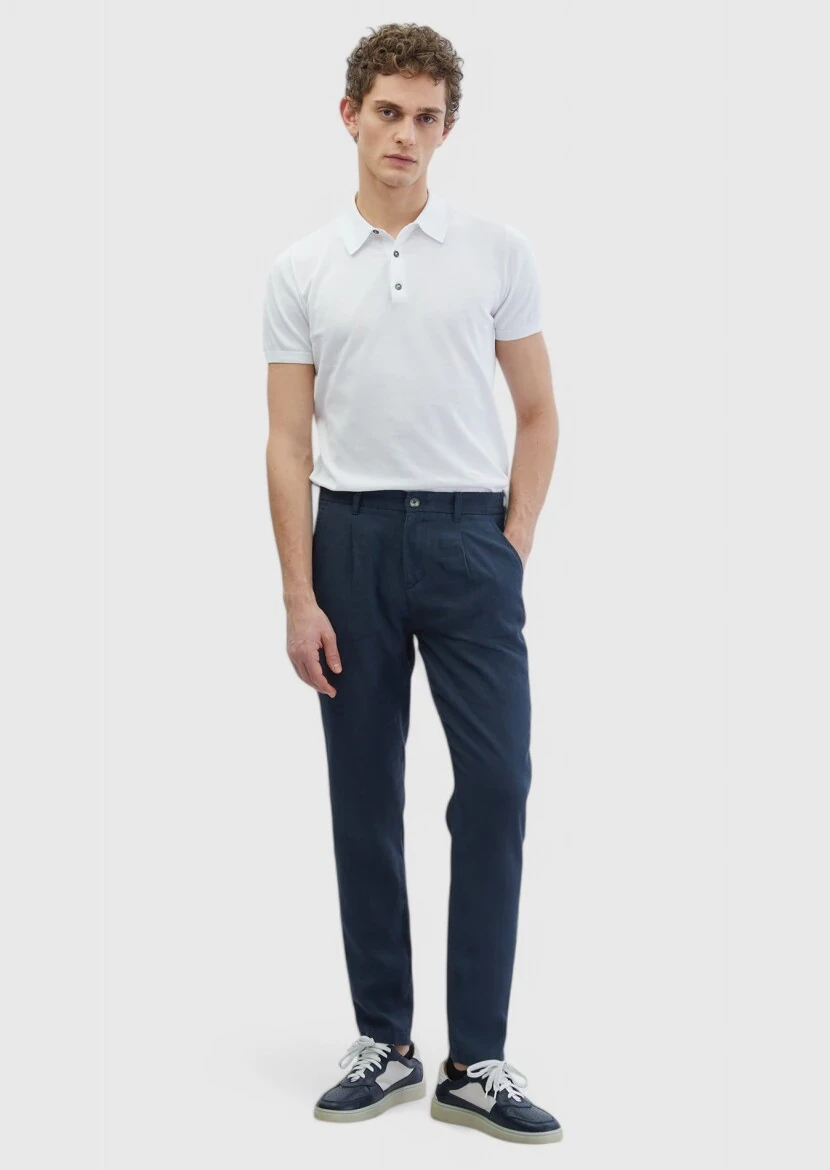 Antrasit Düz Dokuma Jogging Fit Casual %100 Keten Pantolon - 1