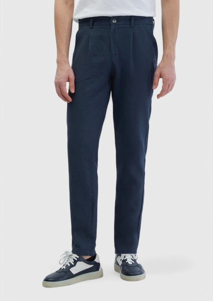 Antrasit Düz Dokuma Jogging Fit Casual %100 Keten Pantolon 