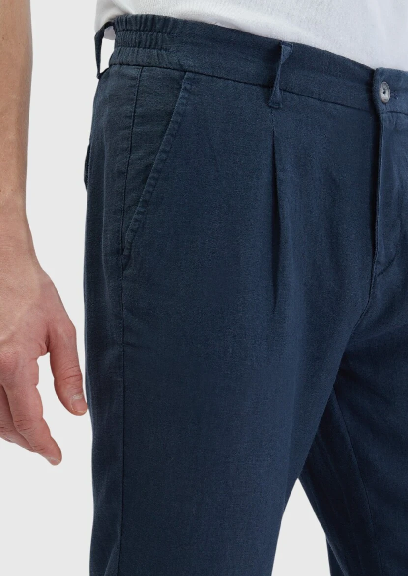 Antrasit Düz Dokuma Jogging Fit Casual %100 Keten Pantolon - 3