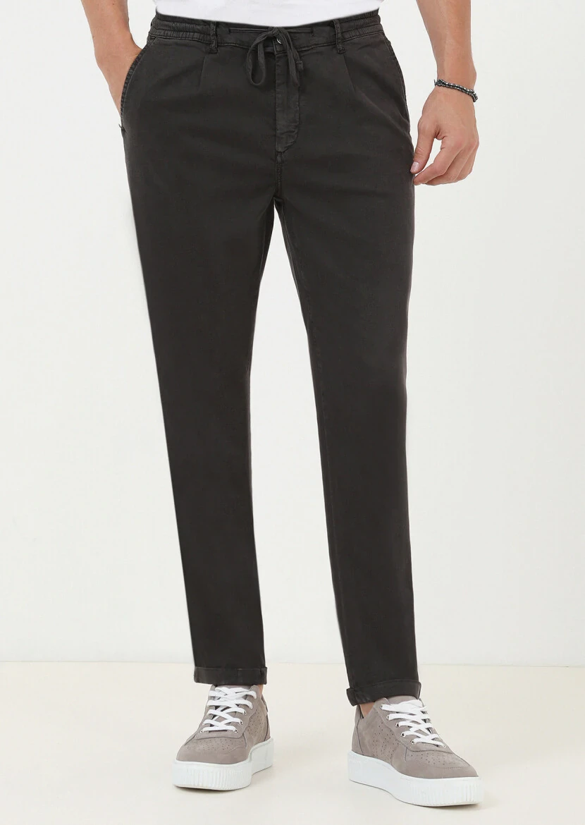 Antrasit Düz Dokuma Jogging Fit Casual Pamuk Karışımlı Pantolon - 1