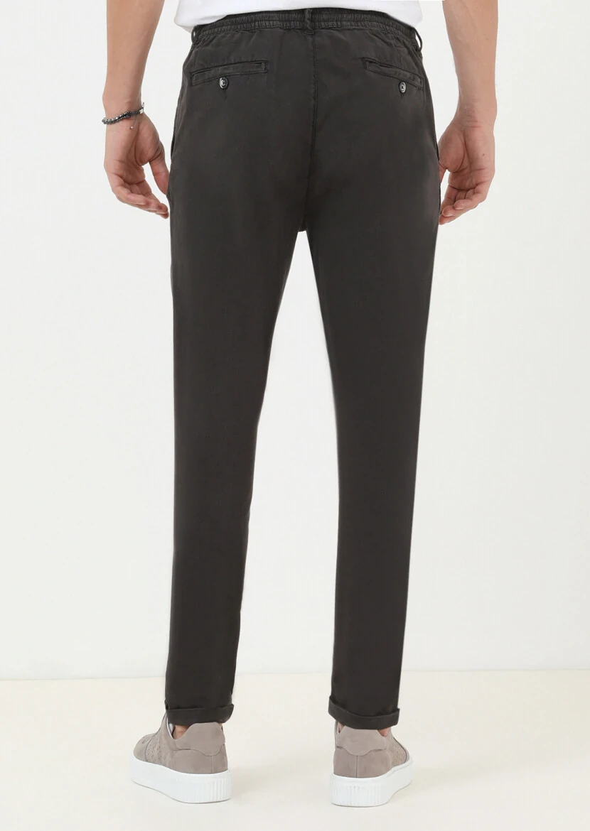 Antrasit Düz Dokuma Jogging Fit Casual Pamuk Karışımlı Pantolon - 4