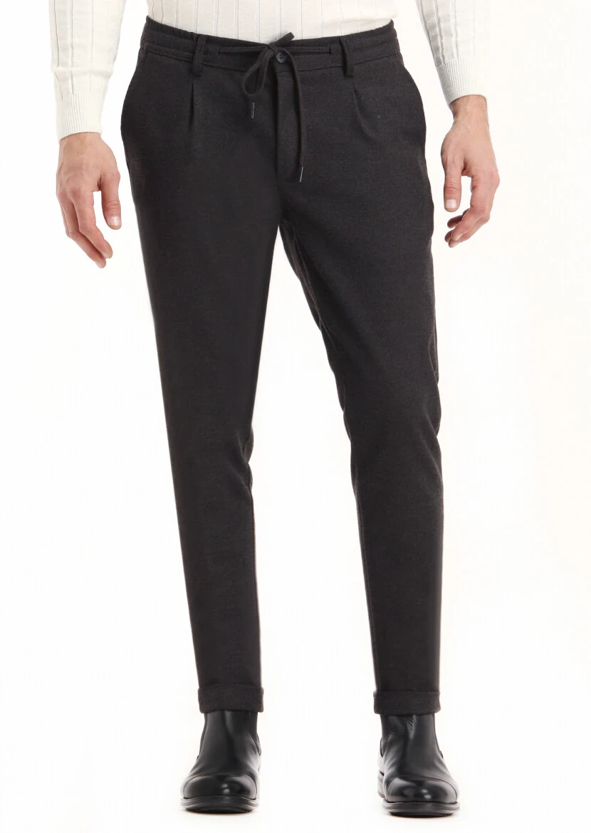 Antrasit Düz Dokuma Jogging Fit Casual Pantolon - 2
