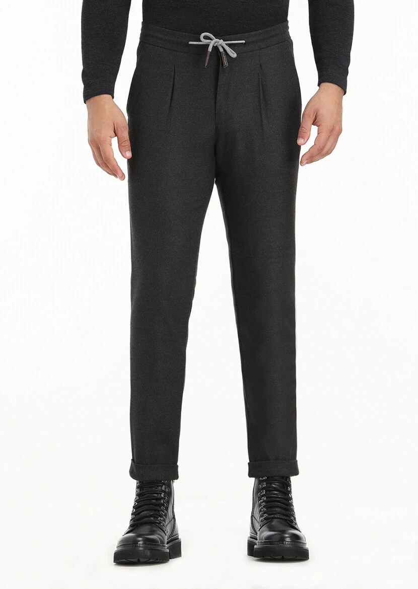 Antrasit Düz Dokuma Jogging Fit Casual Pantolon 