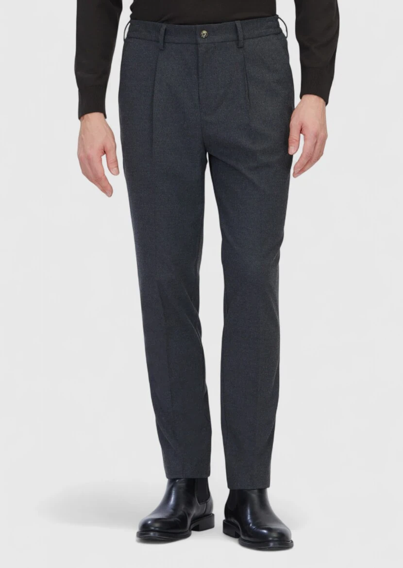 Antrasit Düz Dokuma Modern Fit Casual Pantolon - 2