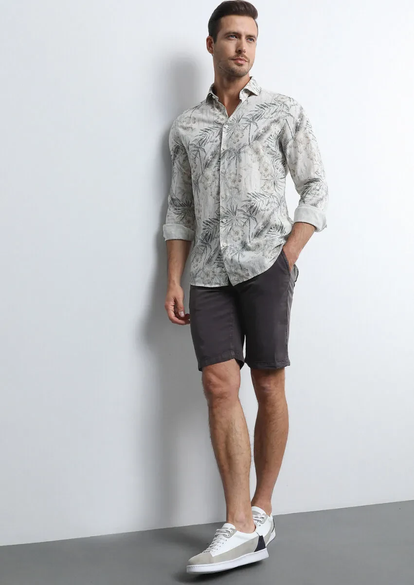 Antrasit Düz Dokuma Regular Fit Casual Bermuda - 2