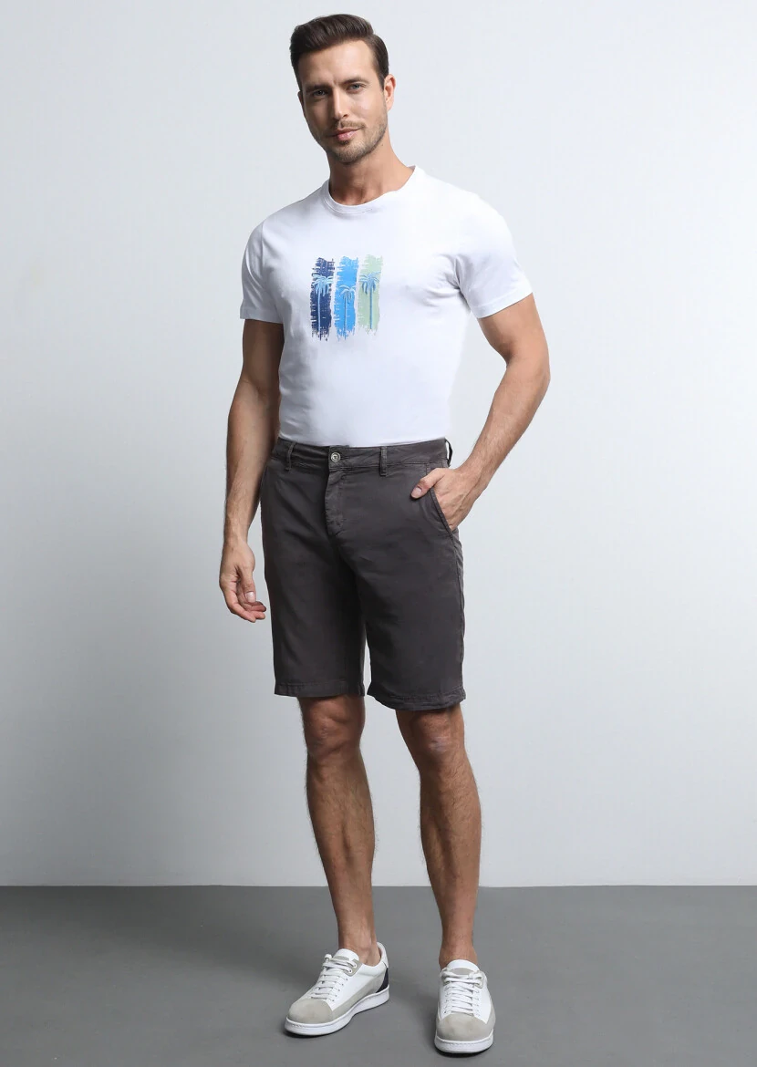 Antrasit Düz Dokuma Regular Fit Casual Bermuda - 3