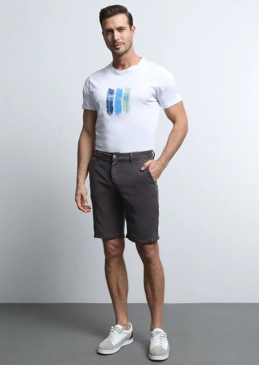 Antrasit Düz Dokuma Regular Fit Casual Bermuda - 3