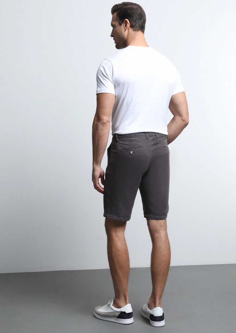Antrasit Düz Dokuma Regular Fit Casual Bermuda - 5