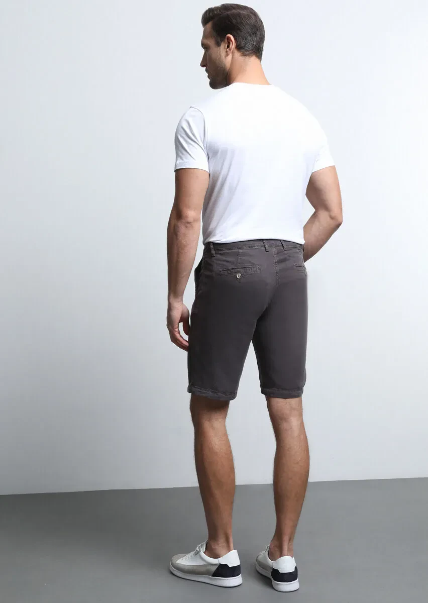 Antrasit Düz Dokuma Regular Fit Casual Bermuda - 5
