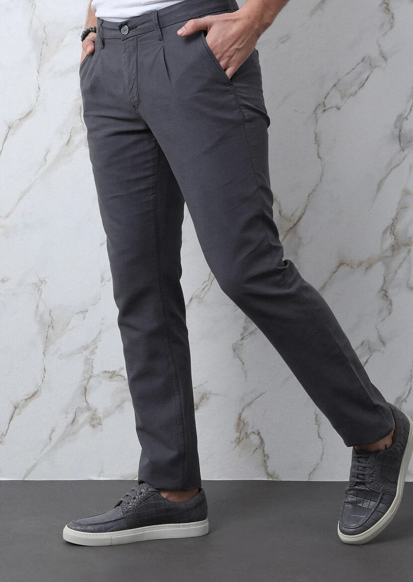 Antrasit Düz Dokuma Regular Fit Casual Pamuk Karışımlı Pantolon - 1
