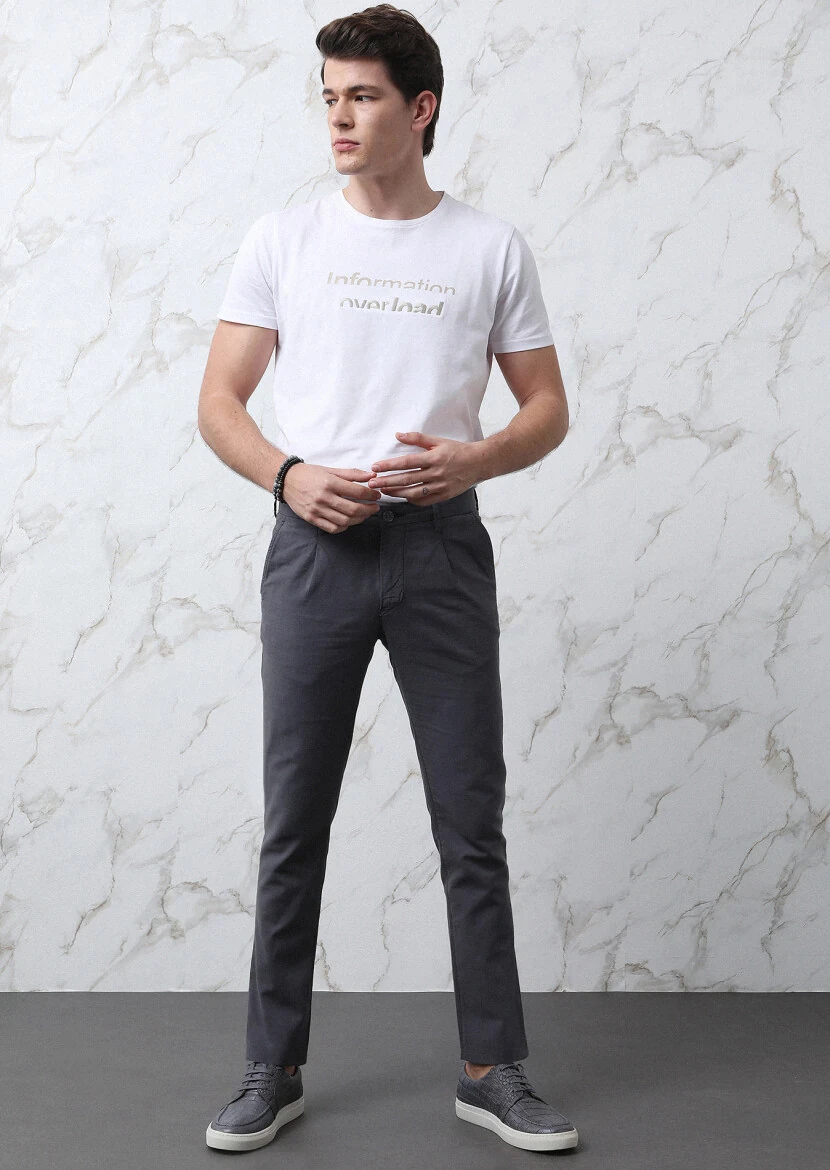 Antrasit Düz Dokuma Regular Fit Casual Pamuk Karışımlı Pantolon - 2