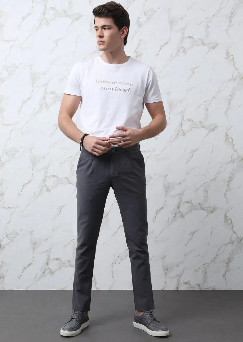 Antrasit Düz Dokuma Regular Fit Casual Pamuk Karışımlı Pantolon - 2