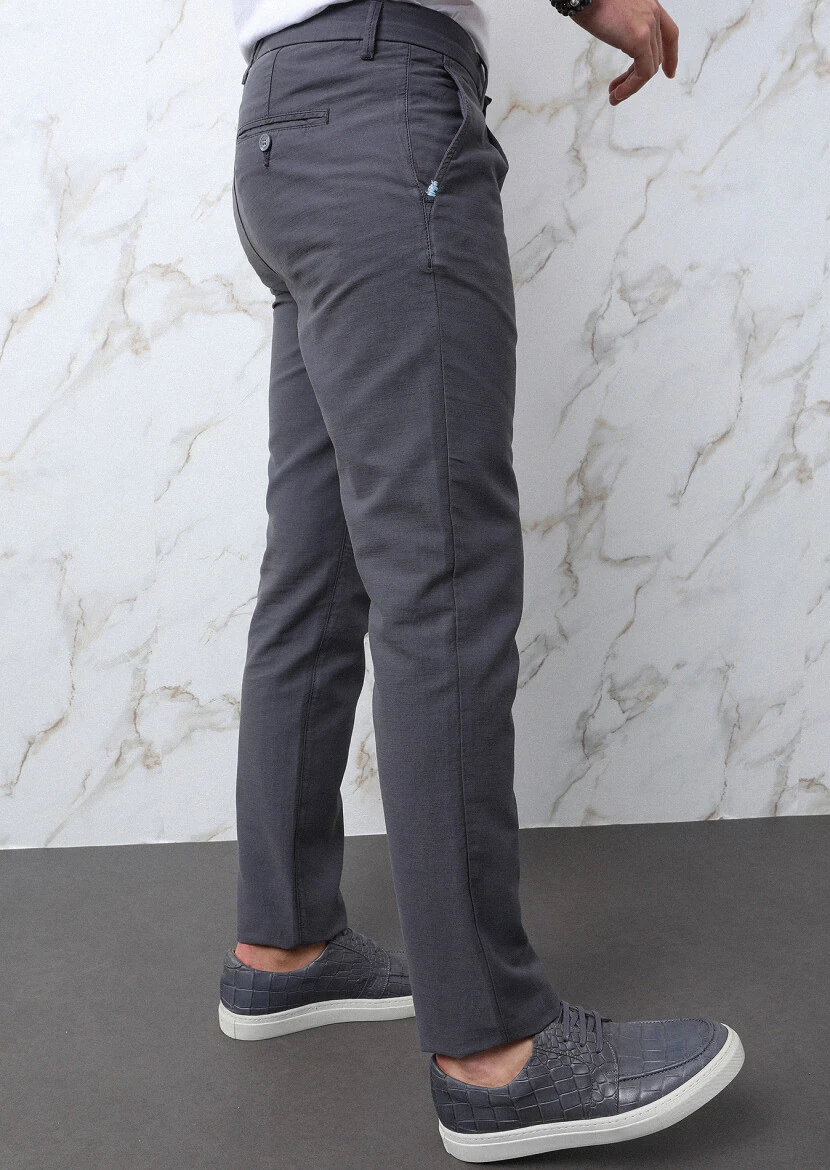 Antrasit Düz Dokuma Regular Fit Casual Pamuk Karışımlı Pantolon - 4