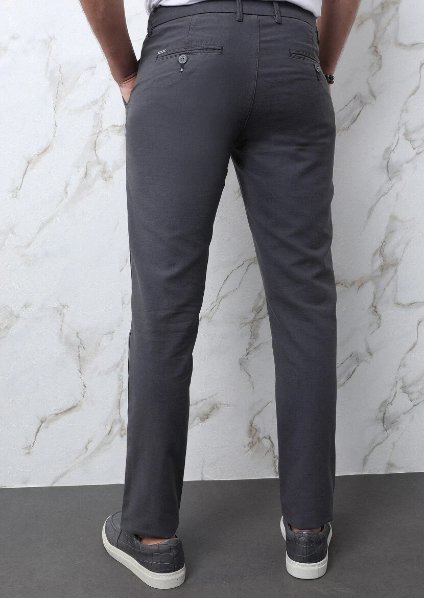 Antrasit Düz Dokuma Regular Fit Casual Pamuk Karışımlı Pantolon - 5