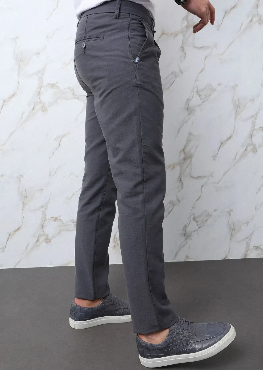 Antrasit Düz Dokuma Regular Fit Casual Pamuk Karışımlı Pantolon - 6