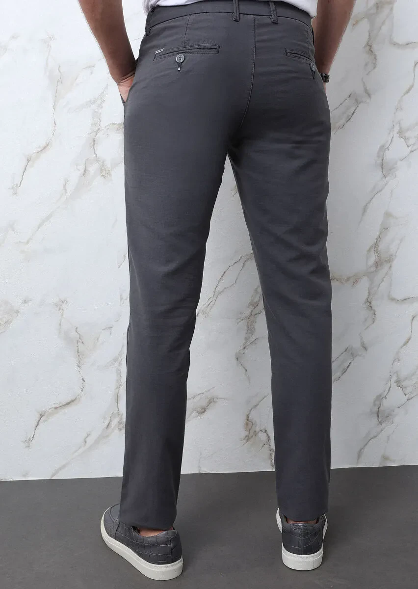 Antrasit Düz Dokuma Regular Fit Casual Pamuk Karışımlı Pantolon - 7