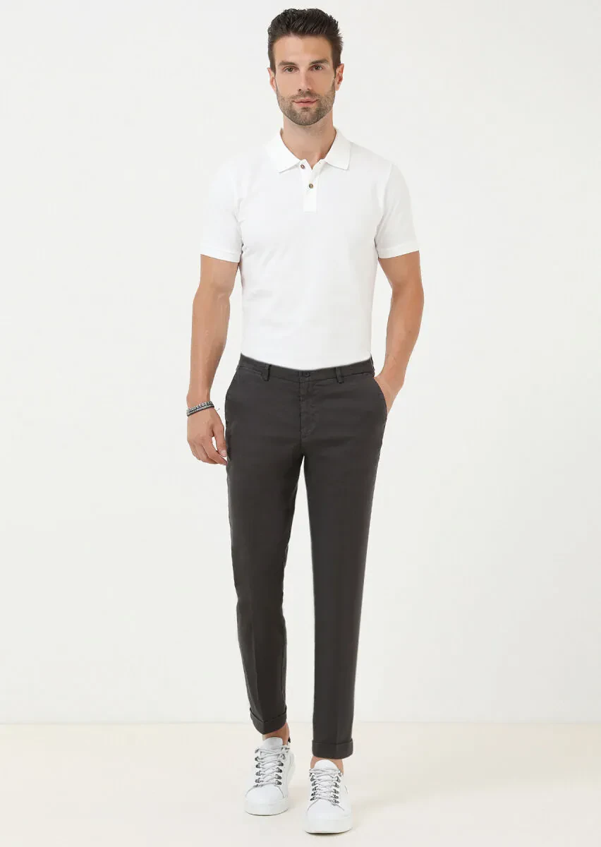 Antrasit Düz Dokuma Regular Fit Casual Pamuk Karışımlı Pantolon - 1