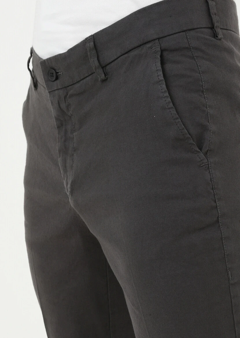 Antrasit Düz Dokuma Regular Fit Casual Pamuk Karışımlı Pantolon 