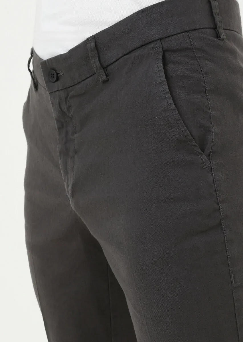 Antrasit Düz Dokuma Regular Fit Casual Pamuk Karışımlı Pantolon - 2