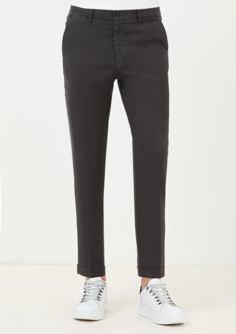 Antrasit Düz Dokuma Regular Fit Casual Pamuk Karışımlı Pantolon - 3