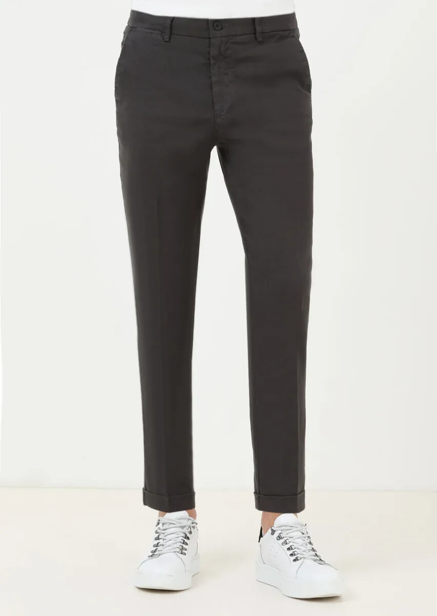 Antrasit Düz Dokuma Regular Fit Casual Pamuk Karışımlı Pantolon - 3
