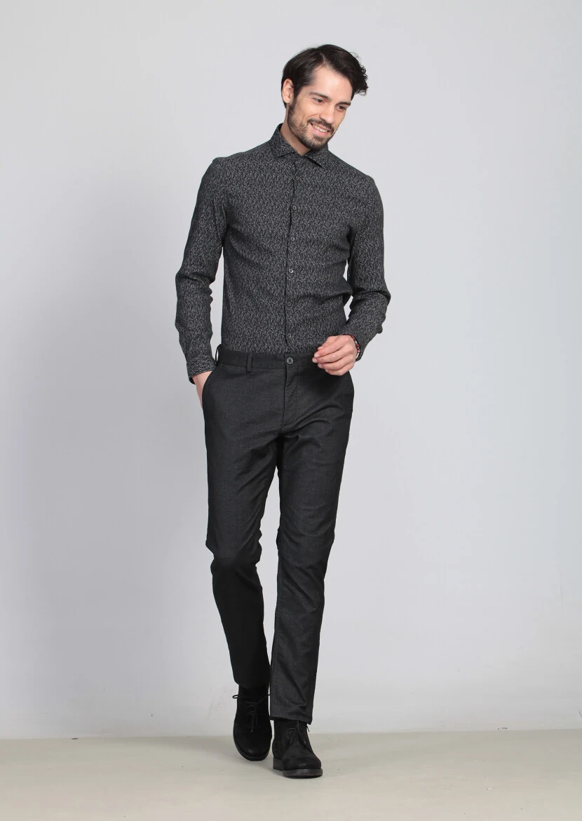 Antrasit Düz Dokuma Regular Fit Casual Pantolon - 1