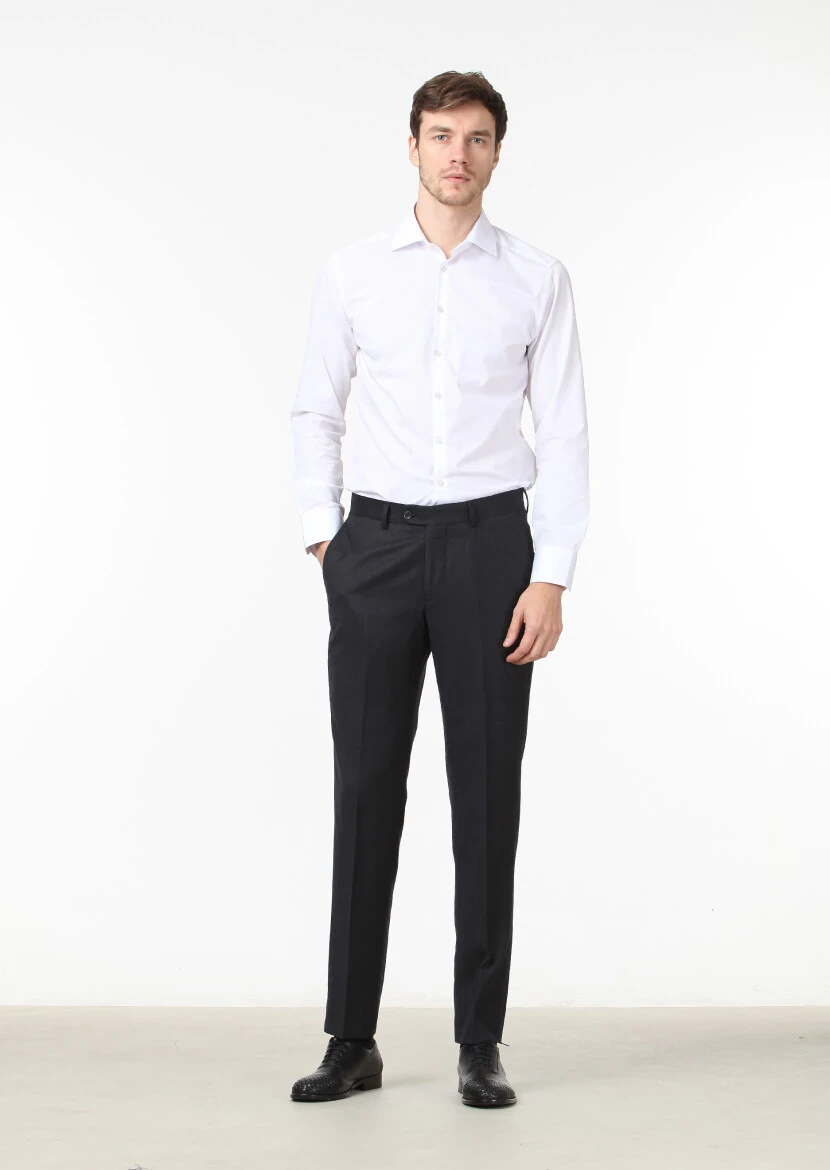 Antrasit Düz Dokuma Regular Fit Klasik %100 Yün Pantolon - 1