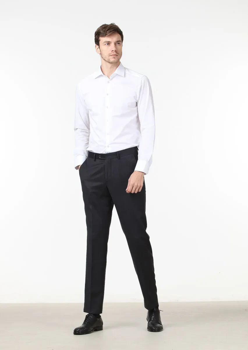 Antrasit Düz Dokuma Regular Fit Klasik %100 Yün Pantolon - 2