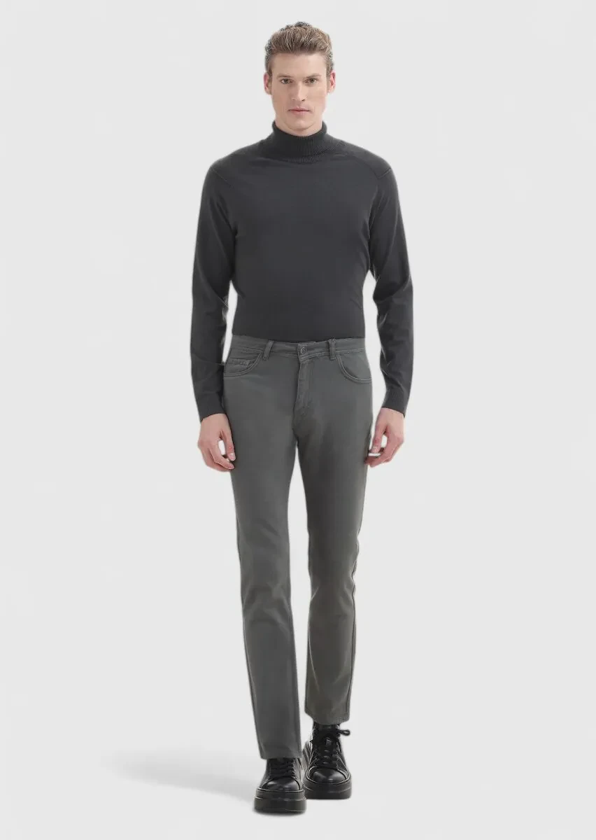 Antrasit Düz Dokuma Slim Fit Casual %100 Pamuk Pantolon - 1