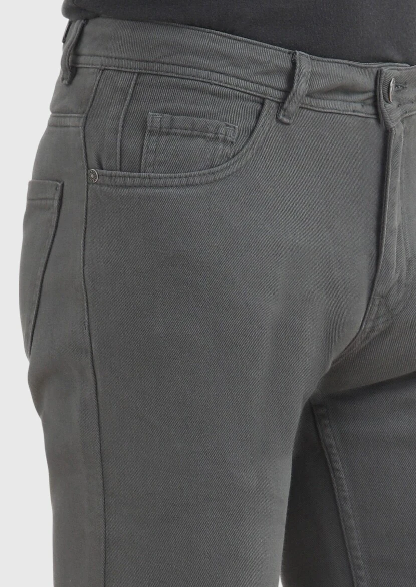 Antrasit Düz Dokuma Slim Fit Casual %100 Pamuk Pantolon - 4