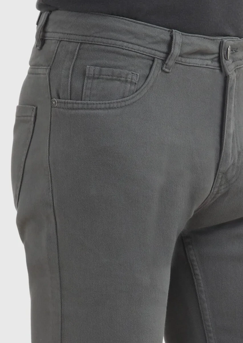 Antrasit Düz Dokuma Slim Fit Casual %100 Pamuk Pantolon - 4
