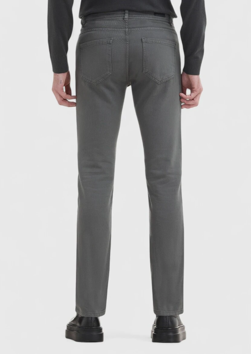 Antrasit Düz Dokuma Slim Fit Casual %100 Pamuk Pantolon - 5