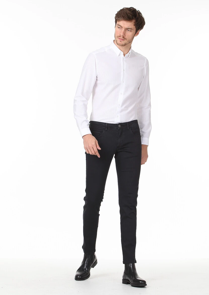 Antrasit Düz Dokuma Slim Fit Casual Pamuk Karışımlı Pantolon 