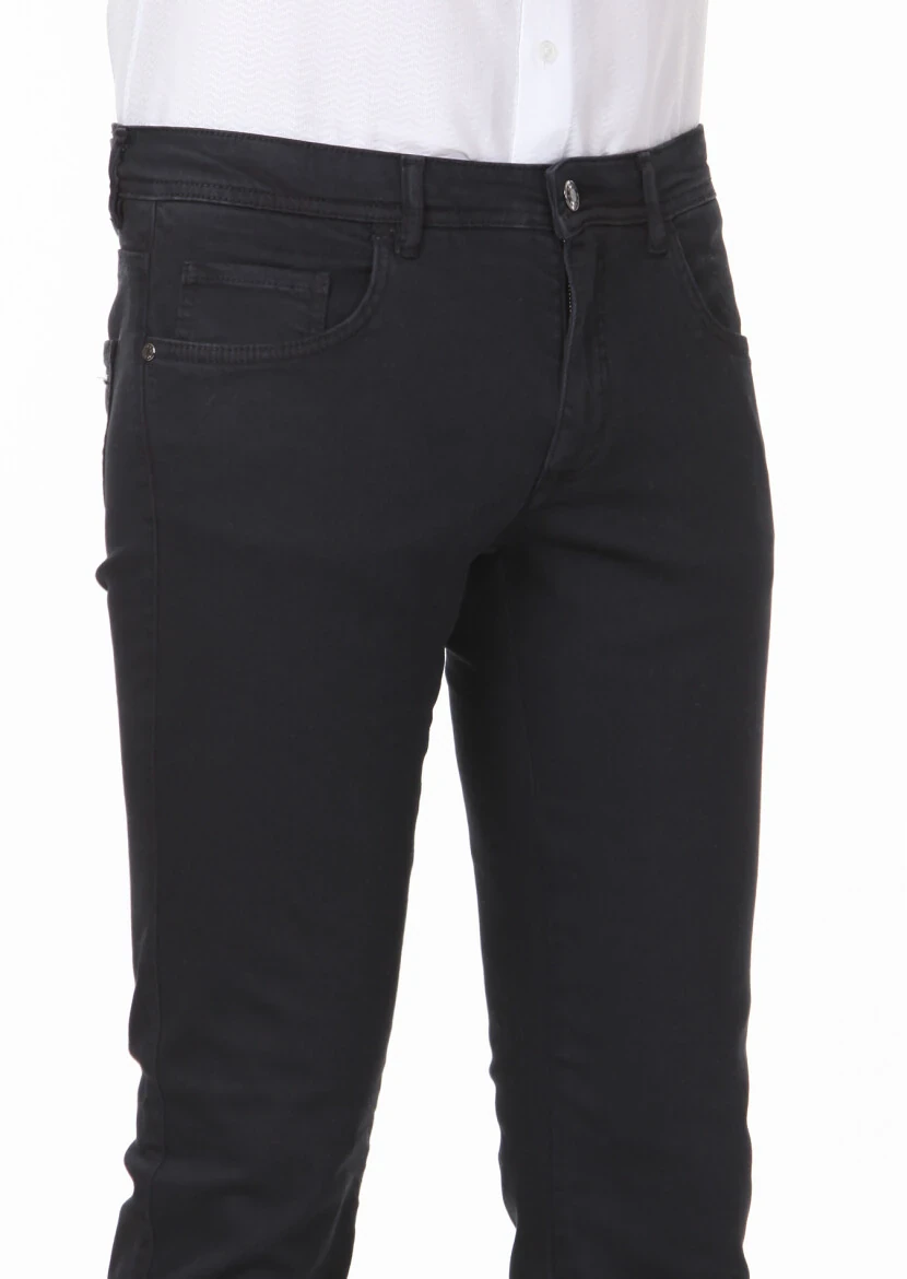 Antrasit Düz Dokuma Slim Fit Casual Pamuk Karışımlı Pantolon - 3