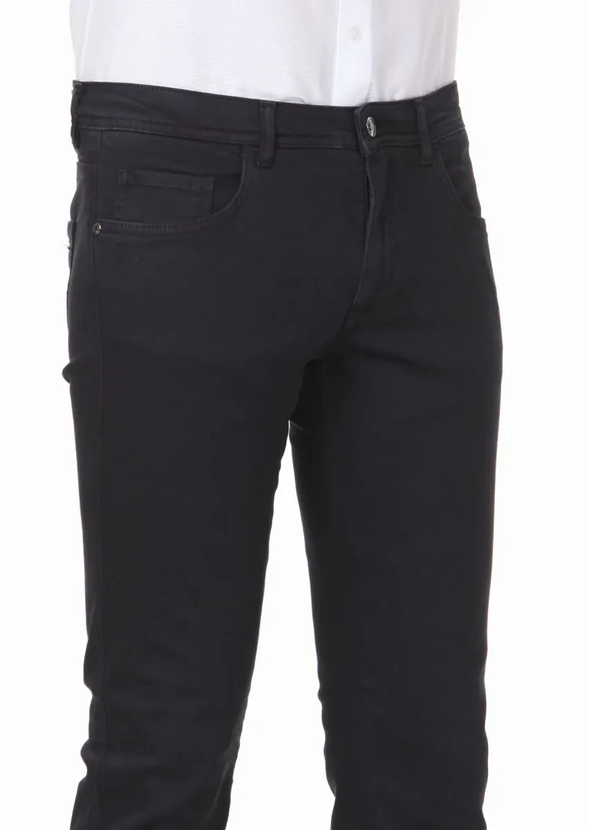 Antrasit Düz Dokuma Slim Fit Casual Pamuk Karışımlı Pantolon - 3