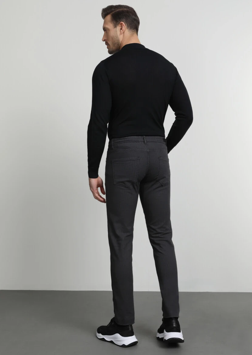 Antrasit Düz Dokuma Slim Fit Casual Pamuk Karışımlı Pantolon - 4