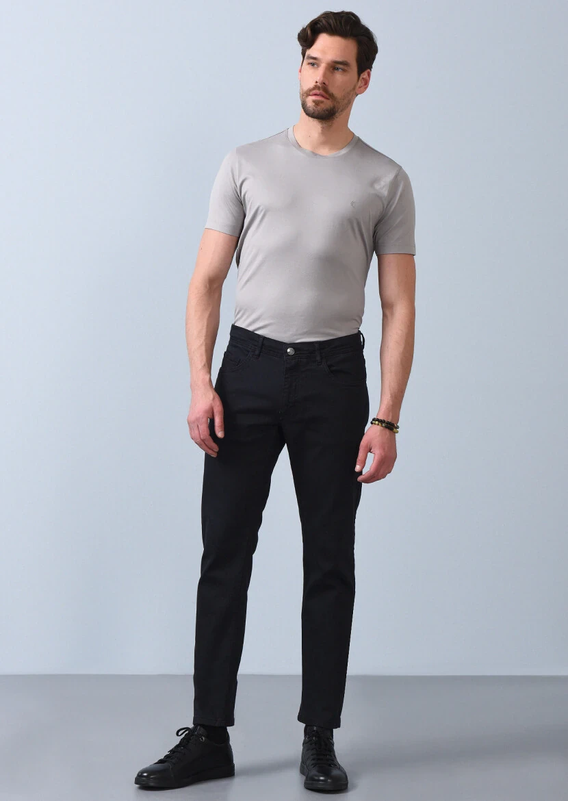Antrasit Düz Dokuma Slim Fit Casual Pamuk Karışımlı Pantolon - 4