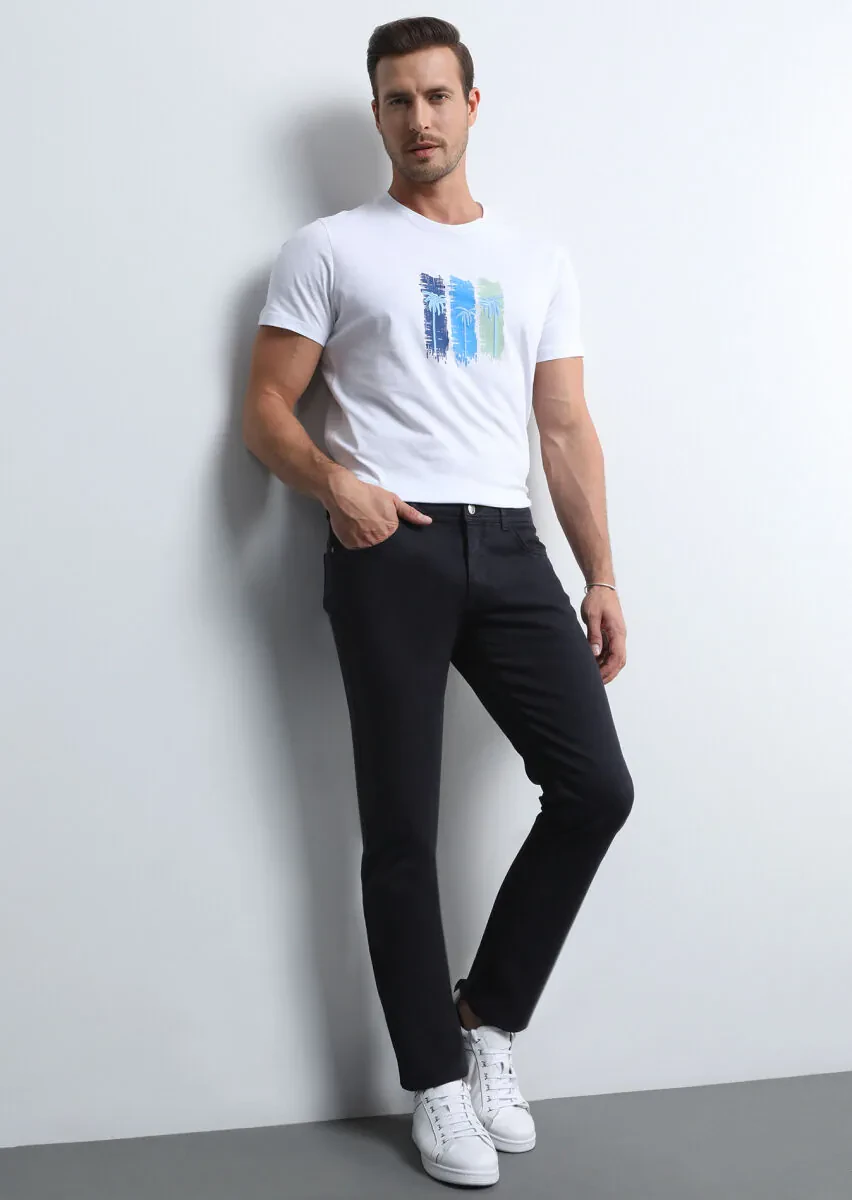 Antrasit Düz Dokuma Slim Fit Casual Pamuk Karışımlı Pantolon - 1