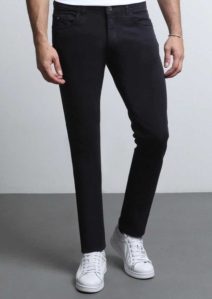 Antrasit Düz Dokuma Slim Fit Casual Pamuk Karışımlı Pantolon 