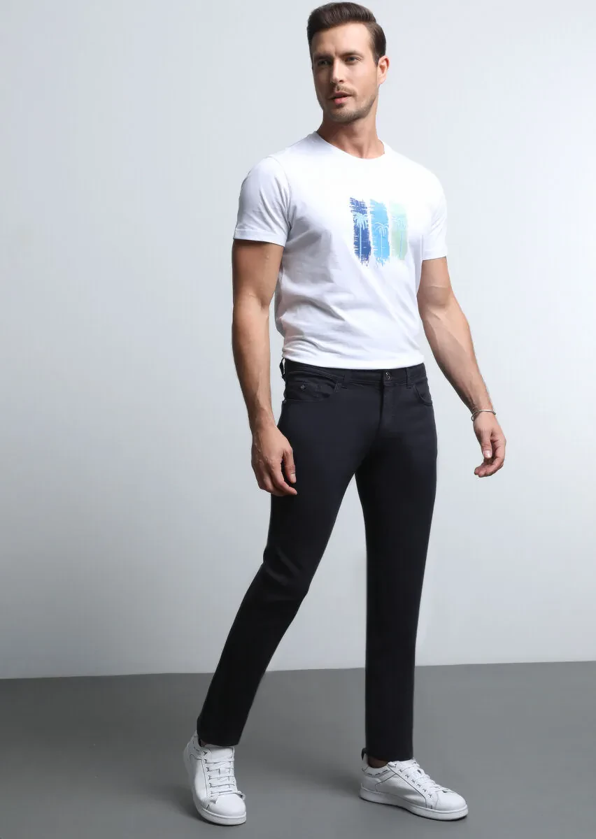 Antrasit Düz Dokuma Slim Fit Casual Pamuk Karışımlı Pantolon - 4