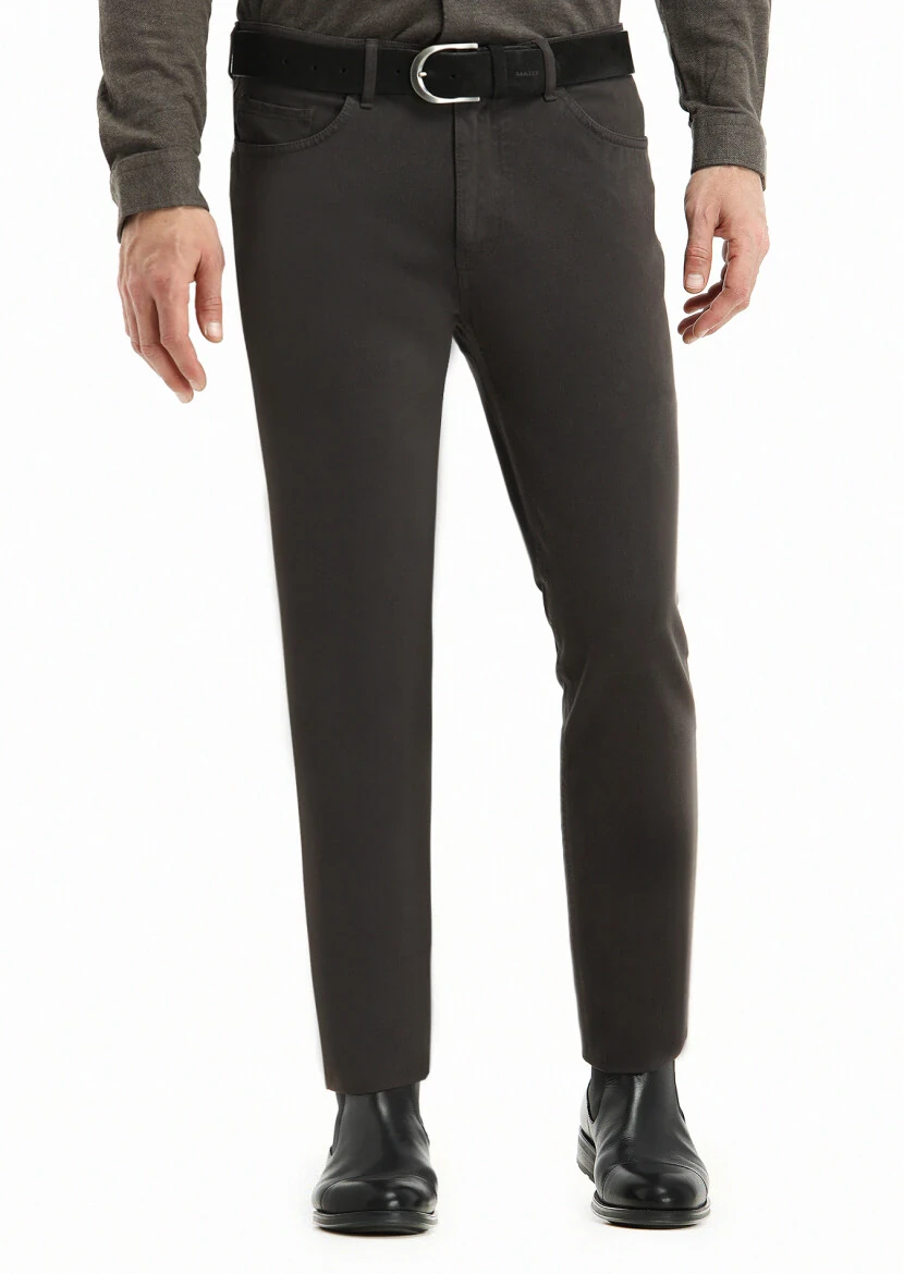 Antrasit Düz Dokuma Slim Fit Casual Pamuk Karışımlı Pantolon 