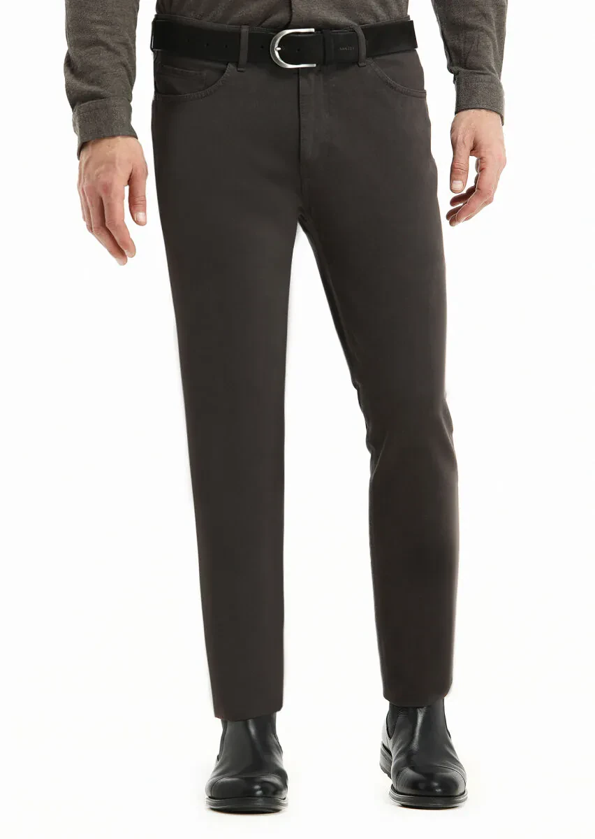 Antrasit Düz Dokuma Slim Fit Casual Pamuk Karışımlı Pantolon - 2