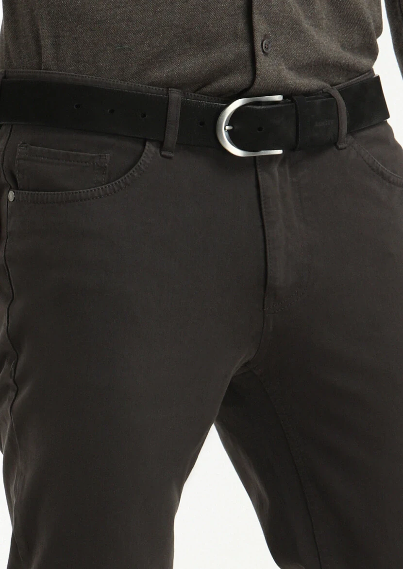 Antrasit Düz Dokuma Slim Fit Casual Pamuk Karışımlı Pantolon - 3