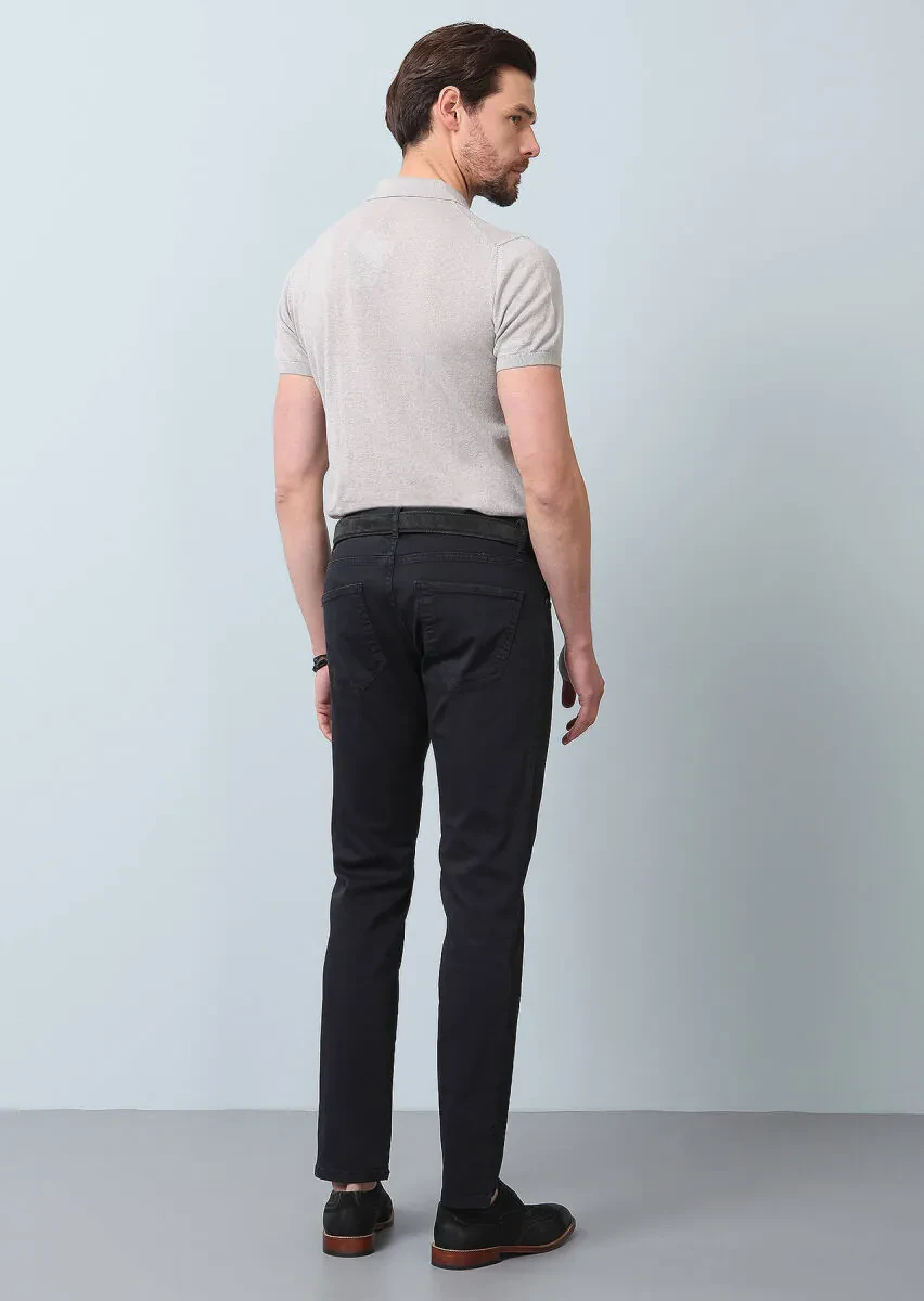 Antrasit Düz Dokuma Slim Fit Casual Pamuk Karışımlı Pantolon - 5